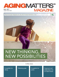Aging Matters Magazine cover of a child wearing cardboard wings