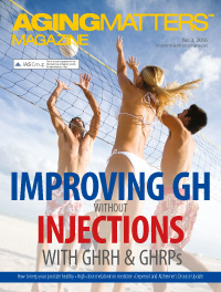 Aging Matters Magazine cover of three people playing beach volley ball