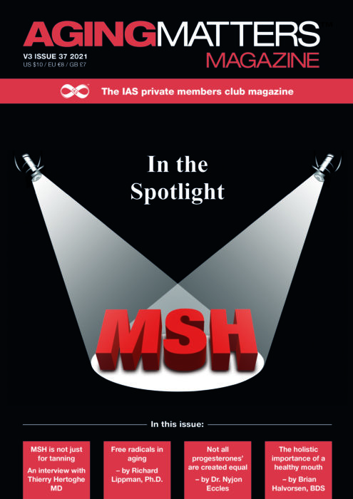 Aging Matters Magazine front cover in red text with black background