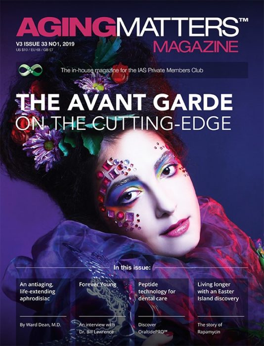 Aging Matters Magazine front showing a woman wearing extreme makeup