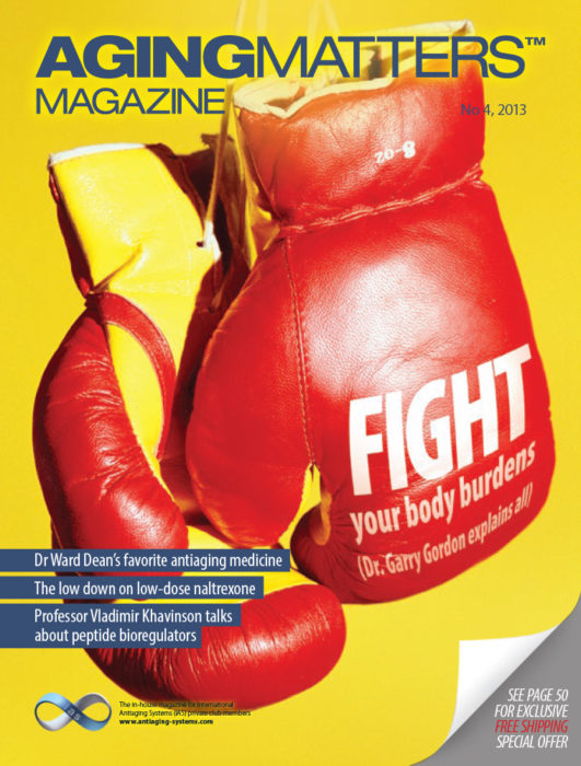 Aging Matters Magazine front of red boxing gloves