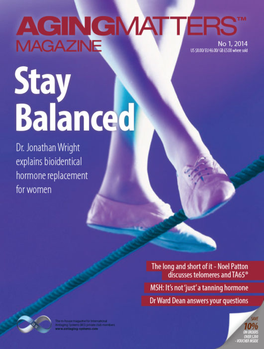 Aging Matters Magazine cover of a persons feet balancing on a tight rope
