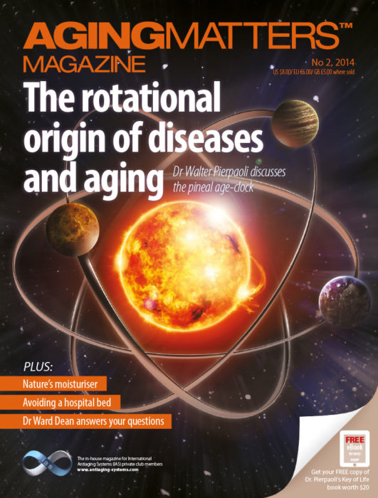 Aging Matters Magazine front of planets orbiting the sun