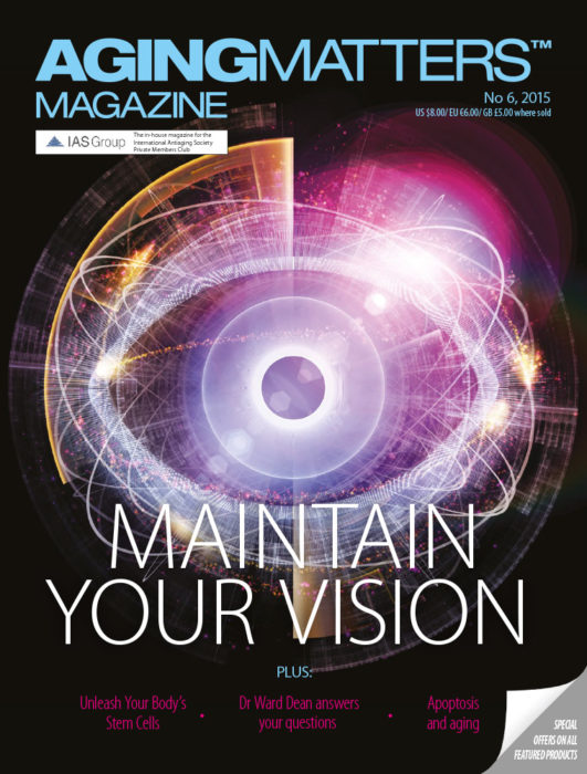 Aging Matters Magazine cover about maintaining your vision wit a geometric eye