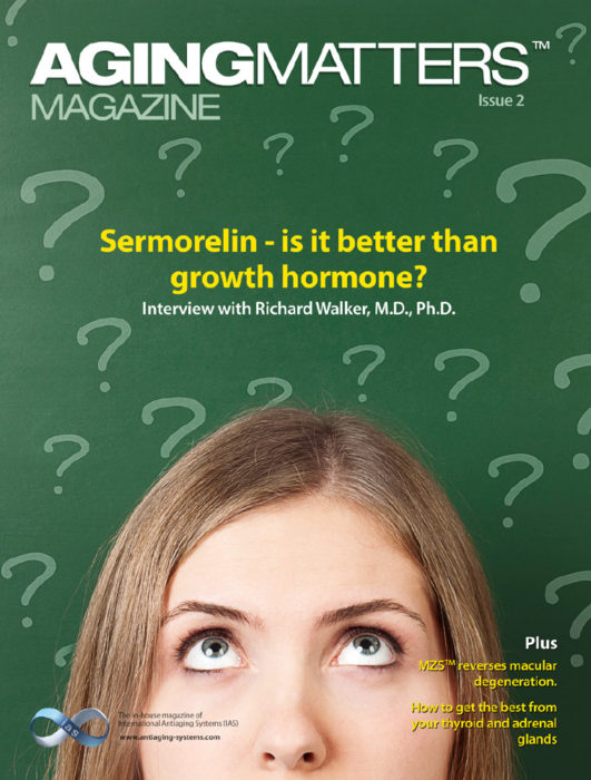 Aging Matters Magazine cover of a woman looking up to lots of question marks