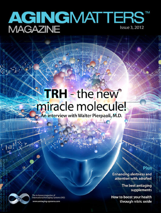Aging Matters Magazine front of an image of a mind exploding with molecules