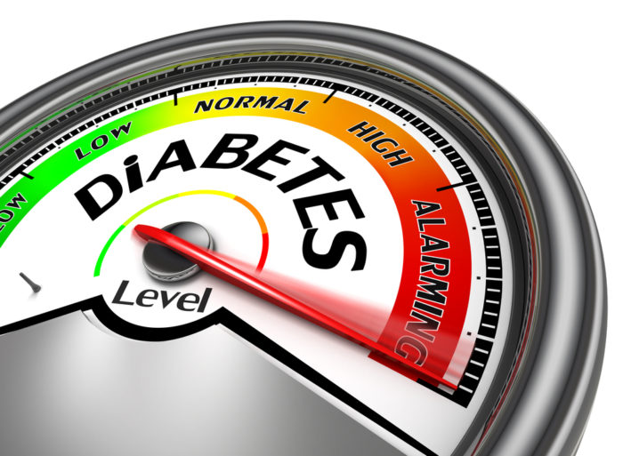 Diabetes dial with arm on an alarming level
